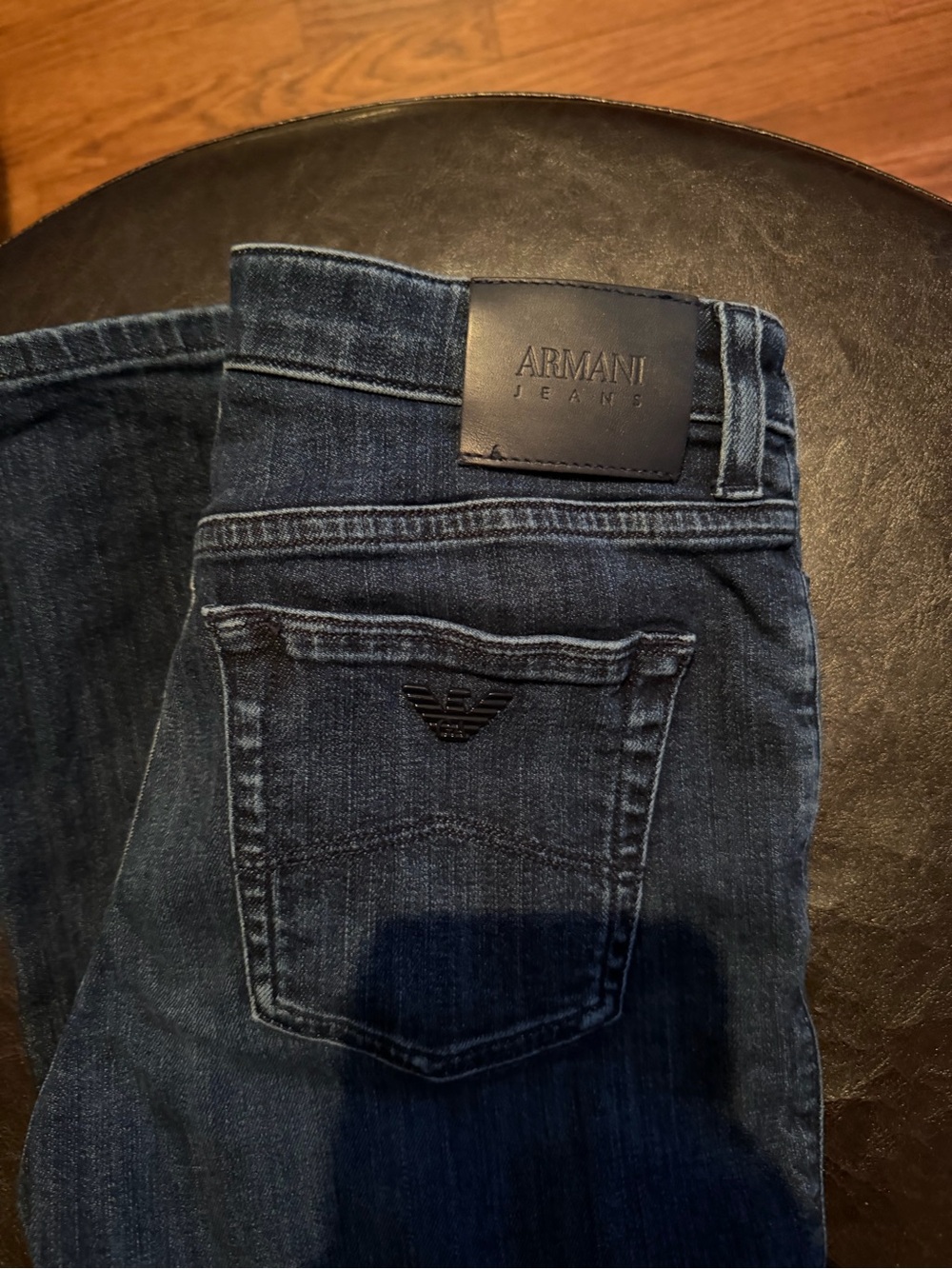 Armani Jeans Straight Leg Dark Indigo Denim with Black Logo Patch